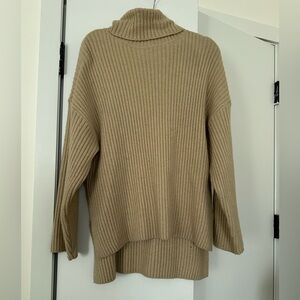 Tan Ribbed Oversized Turtleneck Sweater